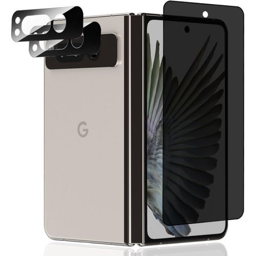 Pack 1+2 Verre Trempé Vie Privée Pour Google Pixel Fold ¿ Protecteur D'écran 9h + 2 Protections Lentille Anti-Espion Et Anti-Traces