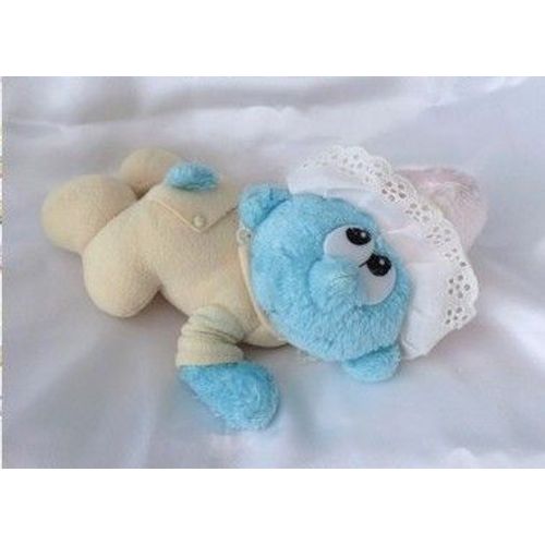 Doudou Bébé Schtroumpf Vintage Jaune et Bleu Bonnet Rose Applause