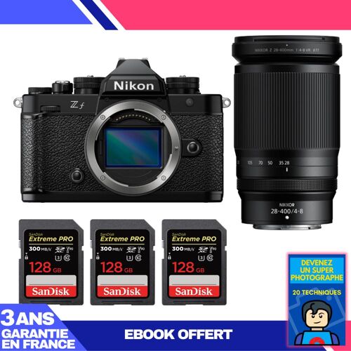 Boitier Nikon Zf + 28-400mm f/4-8 VR + 3 SanDisk 128GB Extreme PRO UHS-II SDXC 300 MB/s + Ebook 'Devenez Un Super Photographe'