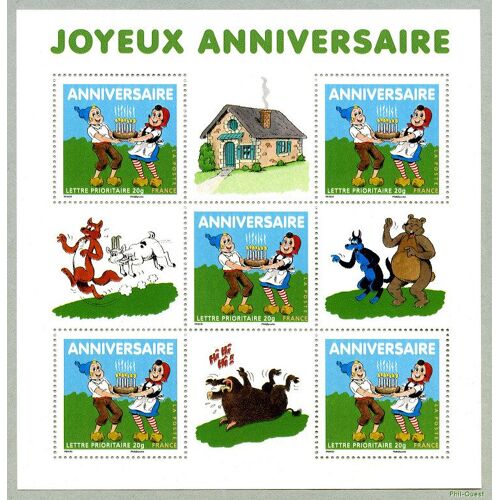 France 2007, Très Beau Bloc Feuillet Neuf** Luxe Yvert 112, 5 Timbres Validité Permanente Yvert 4081, Joyeux Anniversaire, Sylvain Et Sylvette Portent Un Gâteau, Collection Ou Affranchissements. -