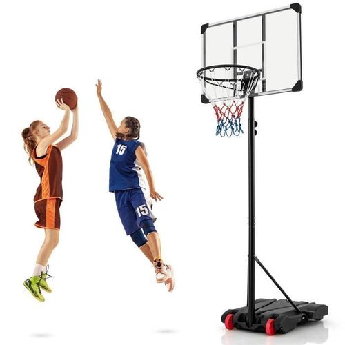 Costway Panier De Basket-Ball Sur Pied-Hauteur Réglable 176-206cm-Base Remplissable-Panneau Incassable-2 Roues-Adolescents,Adultes