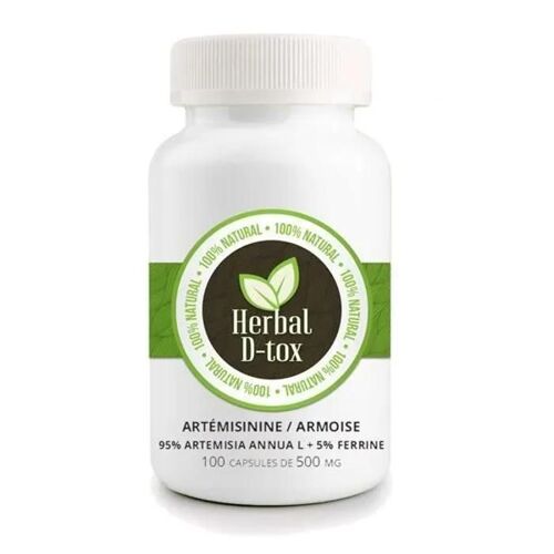 Complément Alimentaire Herbal D-Tox Artémisinine   Armoise (Artemisia Annua L) 95% + Ferrine 5%, 100 Gélules X 500 Mg 