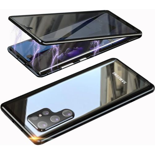 Anti Espion Coque Pour Samsung Galaxy S22 Ultra Magnétique Housse,Coque 360 Degrés Protection Bumper En Verre Trempé Anti Spy Étui,Couverture De Privacy Écran Antichoc Métal Cadre Anti Peep Case Noir