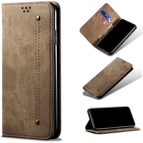 Compatible Avec Etui Xiaomi Redmi 9 Power, Flip Jeans Portefeuille Housse Avec Fente Carte, Magnétique Stand+Protecteur D'écran En Verre Trempé*2-Kaki