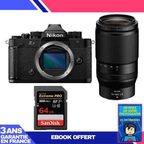 Boitier Nikon Zf + 70-180mm f/2.8 + 1 SanDisk 64GB Extreme PRO UHS-II SDXC 300 MB/s + Ebook 'Devenez Un Super Photographe'