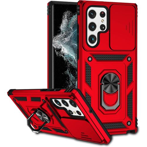 Coque Pour Samsung Galaxy S22 Ultra 5g Etui, Antichoc Militaire Protection Coque Samsung Galaxy S22 Ultra 5g Housse [Protection Camera] [Support De Voiture Magnetique] Rouge