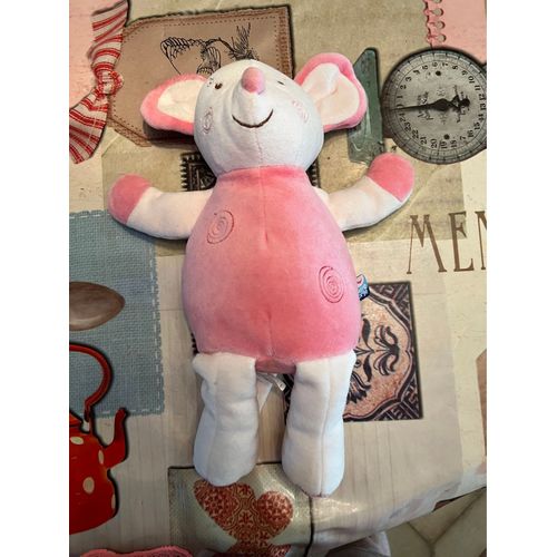 Peluche doudou souris rose sucre d'orge 30 cm