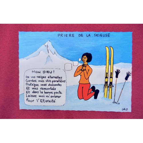 Ancienne Carte Postale Dentelée Humour. Priere De La Skieuse.