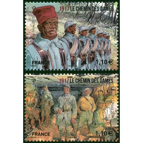 France 2017, 50 Ans De La Bataille Du Chemin Des Dames, Très Beaux Timbres Neufs** Luxe Yvert 5138 Tirailleurs Sénégalais Et 5139 La Caverne Du Dragon.