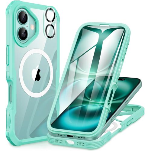LORANKA-Magnétique Coque iPhone 16 Plus, Compatible avec MagSafe intégré Verre Trempé Protection écran et Protecteur Caméra, 360° Antichoc Téléphone Housse Double Face Case Intégrale Etui - Vert