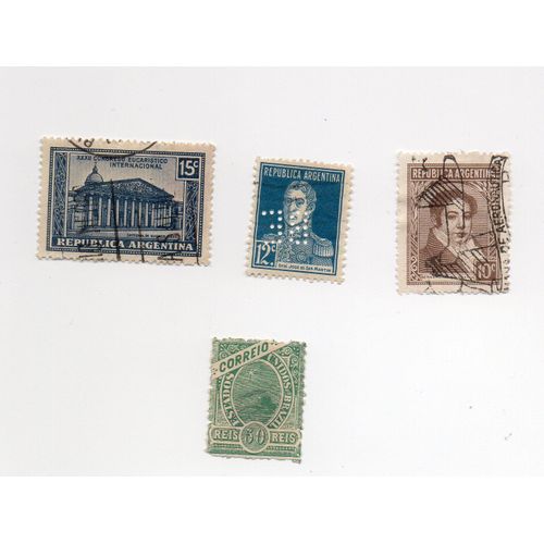 Argentine-Brésil- Lot De 4 Timbres Oblitérés Divers- Trace De Charnière