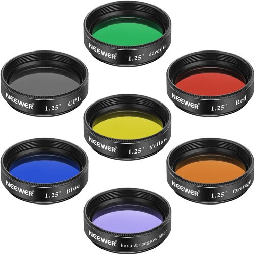 NEEWER Kit de Filtres 3,17 centimètres Téléscope Lune Filtre, CPL Filtre, Filtres de 5 Couleurs(Rouge, Orange, Jaune, Vert, Bleu), Filtres Oculaires dans l'Observation Planétaire Lunaire