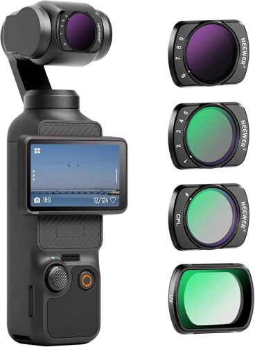 NEEWER Lot de 4 filtres magnétiques Variables ND&UV et CPL compatibles avec DJI OSMO Pocket 3 Creator Combo Accessoires, caméra d'action Lot de 4 filtres UV CPL ND2-32 (1-5 arrêts) ND64-512 (6-9
