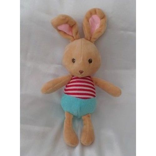 Doudou Peluche Lapin Beige Rayures Rouge Blanc Bleu IKEA
