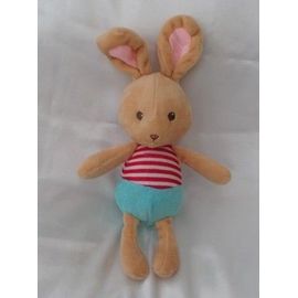 Doudou Peluche Lapin Beige Rayures Rouge Blanc Bleu IKEA
