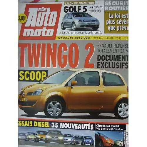 Action Auto 104 De 2003 New Beetle Cabriolet,Citroen C3 Pluriel,Porsche 911 Carrera 4s Cabriolet,Cadillac Sixteen,Nissan 350z Pack,Ford Mondeo,Alfa 156 Jtd,Bmw 530d,Renault Scenic,Megane Dci,Ducati Mu