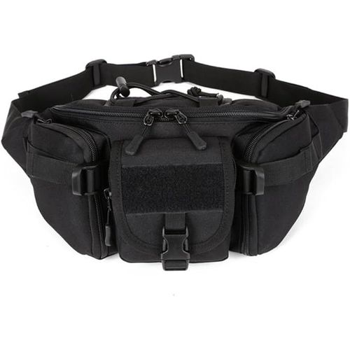 Sac banane tactique militaire homme résistant nylon, ceinture réglable, multi-poches, pour randonnée, chasse, cyclisme, pêche, trekking, camping, extérieur, sac de taille ou bandoulière NOIR