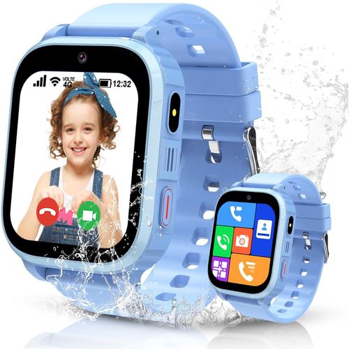 Asfasfq-Elejafe Montre Connectée Enfant, 4g Montre Enfant Gps Pour Garçon Fille Avec Appel Vidéo, Appel Vocaux, Chat Familial, Sos, Mode Classe, Ip68 Étanche (Bleu+4g Appel+Gps)