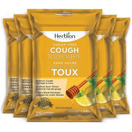 Herbion Naturals Pastilles Contre La Toux Sans Sucre Miel Et Citron | Suppresseur De Toux | Soulagement Des Maux De Gorge | Paquet De 5, 125 Unités 