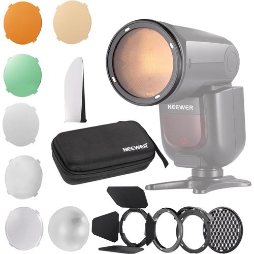 NEEWER CRM2 Kit d'Accessoire Magnétique pour Flash à Tête Ronde Z1-C Z1-N Z1-S Z2-C Z2-N Z2-S Compatible avec Godox V1 Speedlites avec 14pcs Adaptateur Diffuseur Modificateur de Contrôle de Speedlight