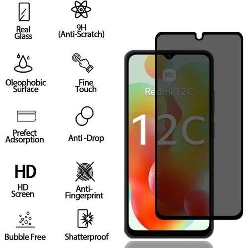 Cauc-Verre Trempé Anti-Espion Pour Xiaomi Redmi 12c [2 Pièces], Protection D'écran Anti-Espion, Protecteur D'écran De Confidentialité, 9h Dureté, Anti-Rayures Film De Protection Écran Pour Xiaomi Red
