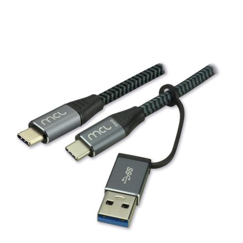 MCL - Câble USB 3.0 Type C mâle/mâle Charge & Data 10Gb 100W Tressé+Adapt-2m