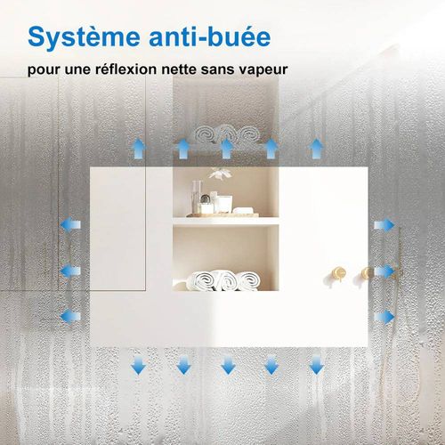 Miroir Salle de bain antibuée avec éclairage LED 60x50 installation réversible SANILAND