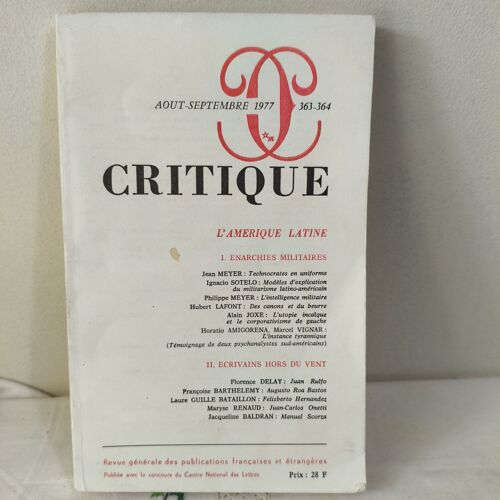 Critique, N°363-364, Août-Septembre 1977, L'Amérique Latine