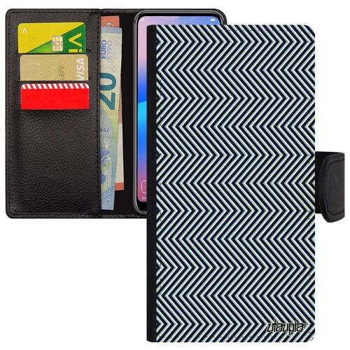 Coque Iphone 15 Cuir Rabat Portefeuille Illusion D'optique Telephone Hallucination Housse Garçon Homme Mouvement Vague Bleu De