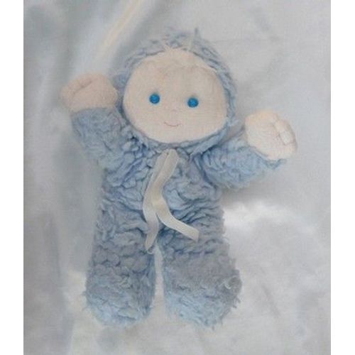Doudou Poupée Lutin Chiffon Fourrure Blanc Et Bleu Noeud Blanc Vintage CLOUD BABY