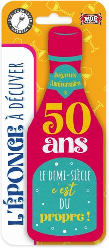 Éponge bouteille anniversaire humoristique -- Nettoie verres et flûtes - Blanc - MDR (Joyeux Anniversaire) 50 ans