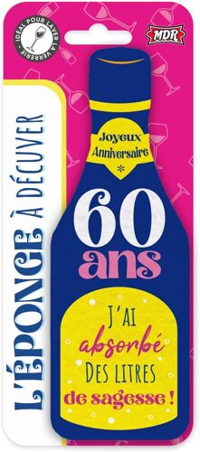 Éponge bouteille anniversaire humoristique -- Nettoie verres et flûtes - Blanc - MDR (Joyeux Anniversaire) 60 ans