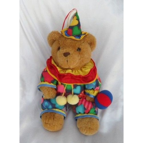 Doudou Peluche Ours Clown Chapeau Pointu Pompons JaunesTeddy Friends Sydney Australia