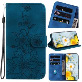 Saturcase Coque Pour Apple Iphone X / Xs, Fleurs De Lys Pu Cuir Magnétique Flip Portefeuille Support Porte-Carte Dragonne Protecteur Housse Étui Pour Apple Iphone X / Xs (Bh-Bleu)