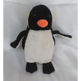 Doudou Peluche Pingouin Noir Blanc Jaune Bec Orange