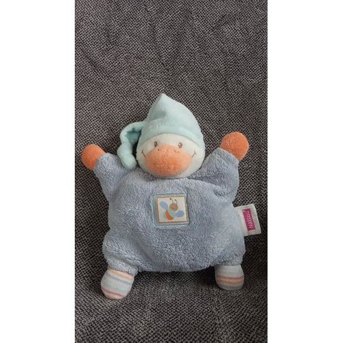 Doudou Canard Bleu Nattou Bonnet Grelot Coussin Abeille