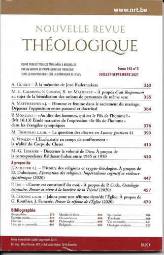 Nouvelle Revue Theologique - Tome 143 N° 3