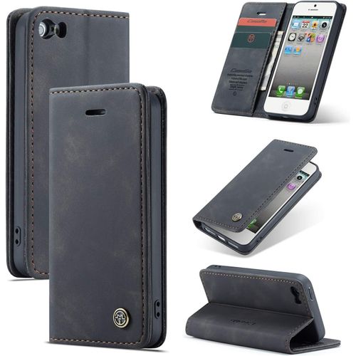 SJZG-Coque Pour Iphone 5 / Iphone 5S / Iphone Se (2016) Pochette, Etui Protection Housse Premium En Cuir Pu,Etui À Rabat Pochette De Portefeuille Étui Pour Iphone 5 / 5S Case, Noir