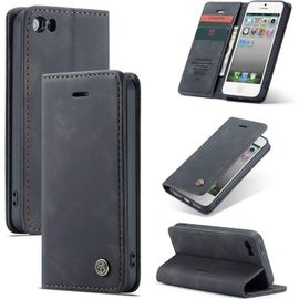 KAL-Coque Pour Iphone 5 / Iphone 5S / Iphone Se (2016) Pochette, Etui Protection Housse Premium En Cuir Pu,Etui À Rabat Pochette De Portefeuille Étui Pour Iphone 5 / 5S Case, Noir