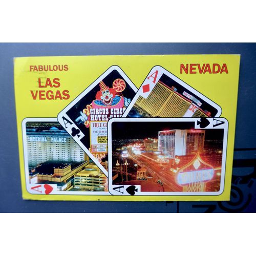 Carte Postale Usa, Las Vegas, Nevada, 1989, Multivues Avec Les 4 As D'Un Jeu De Carte À Jouer. Tampon The Collector Séries 1989. Timbre Us Air Mail Igor Sikorsky.