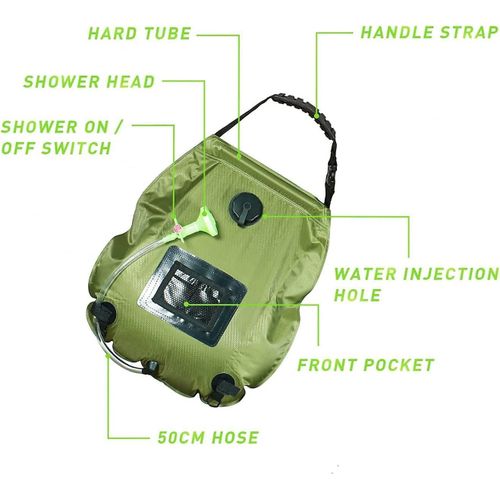 Sac de douche solaire, sac de douche de Camping à chauffage solaire de 5 gallons/20l avec H amovible