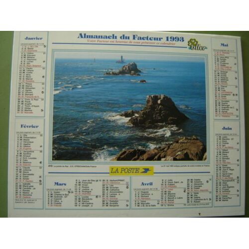 Almanach/Calendrier Facteur 1993 " Le Port De Concarneau /La Pointe Du Raz *Editions Oller