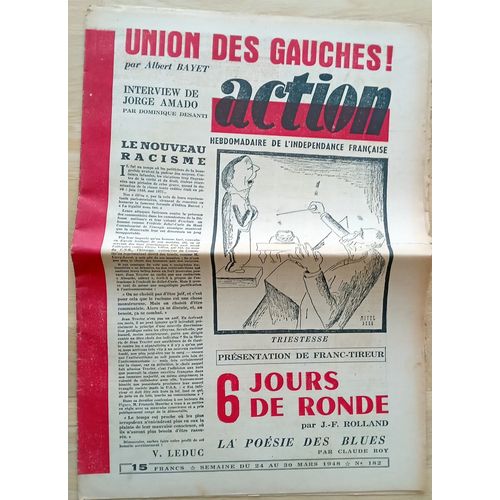 24 À 30 Mars 1948 : Vieux Journal Communiste Résistant "Action" (Jorge Amado, Desanti, Leduc, Cyclisme...)