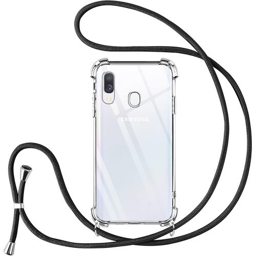 Coque pour Samsung Galaxy A40 avec Cordon de Collier,Silicone Transparent TPU+PC Bumper Protection Étui Lanyard avec Sangle Réglable Chaîne Case pour Samsung Galaxy A40
