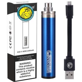 EGO II AERO 2200mAg Batterie Rechargeable Pas de Bouton, Charge Micro USB Inférieure, 510 Ego Fileté E-