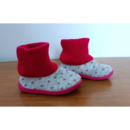 Chaussons Fourres Montants Gris Et Rose Etoiles A Paillettes. Pointure 21