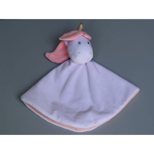 Doudou licorne plat blanc rose Jemini