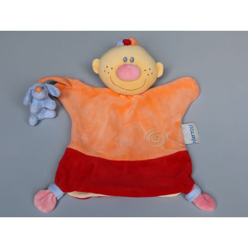 Doudou Garçon Orange Rouge Chien Bleu Marionnette Nattou