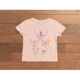 Tee Shirt En Coton Rose Pastel Avec 5 Papillons Multicolores- 18/24 Mois- H&M