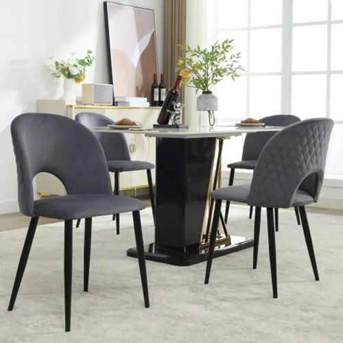 Chaises De Salle À Manger (4 Pièces), Chaises De Salle À Manger Rembourrées Avec Dossier, Motif En Losange Sur Le Dossier, Gris